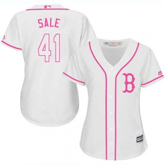 Women's Majestic Boston Red Sox 41 Chris Sale Replica White Fashion MLB Jersey