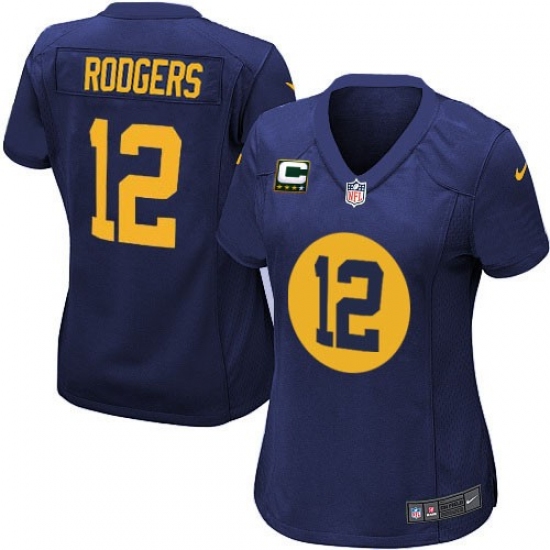 Women's Nike Green Bay Packers 12 Aaron Rodgers Elite Navy Blue Alternate C Patch NFL Jersey