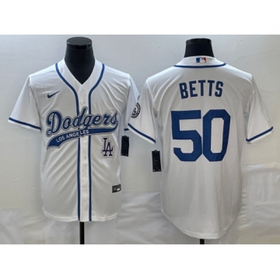 Men's Los Angeles Dodgers 50 Mookie Betts White Cool Base Stitched Baseball Jersey1