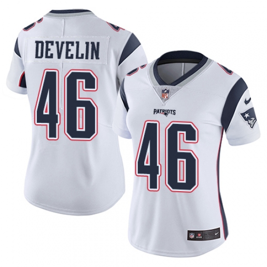 Women's Nike New England Patriots 46 James Develin White Vapor Untouchable Limited Player NFL Jersey