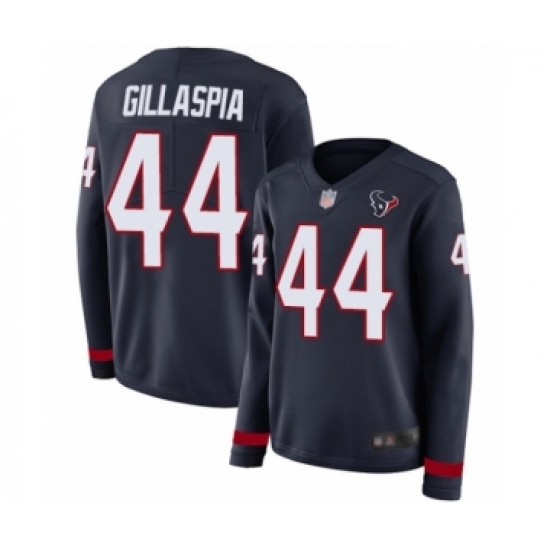 Women's Houston Texans 44 Cullen Gillaspia Limited Navy Blue Therma Long Sleeve Football Jersey
