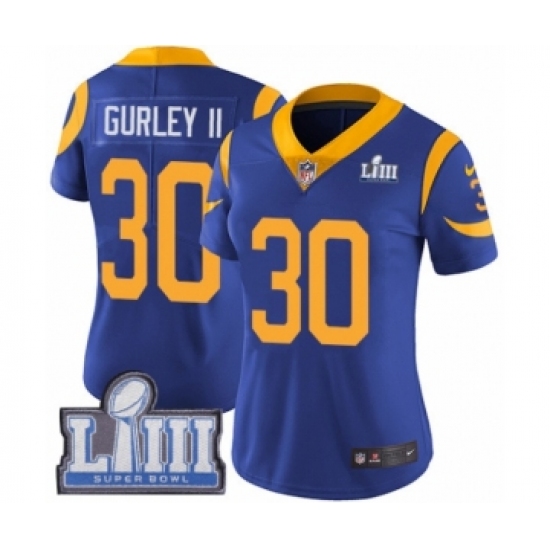 Women's Nike Los Angeles Rams 30 Todd Gurley Royal Blue Alternate Vapor Untouchable Limited Player Super Bowl LIII Bound NFL Jersey