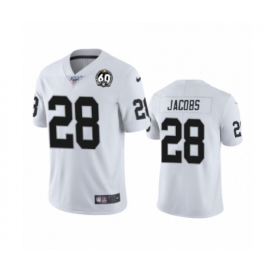 Women's Oakland Raiders 28 Josh Jacobs White 60th Anniversary Vapor Untouchable Limited Player 100th Season Football Jersey