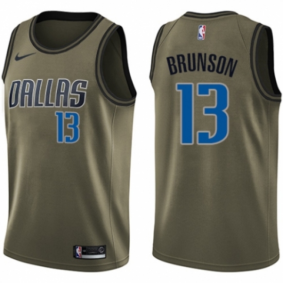 Men's Nike Dallas Mavericks 13 Jalen Brunson Swingman Green Salute to Service NBA Jersey