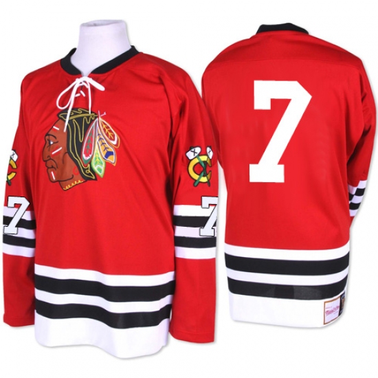 Men's Mitchell and Ness Chicago Blackhawks 7 Chris Chelios Premier Red 1960-61 Throwback NHL Jersey