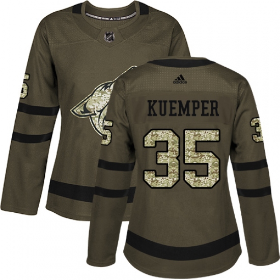 Women's Adidas Arizona Coyotes 35 Darcy Kuemper Authentic Green Salute to Service NHL Jersey