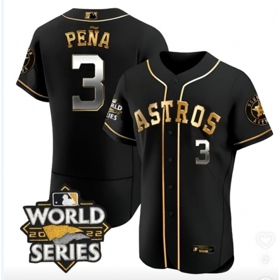 Men's Houston Astros 3 Jeremy Pena Number Black 2022 World Series patches Jersey