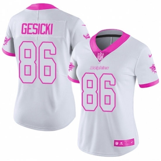 Women's Nike Miami Dolphins 86 Mike Gesicki Limited White Pink Rush Fashion NFL Jersey