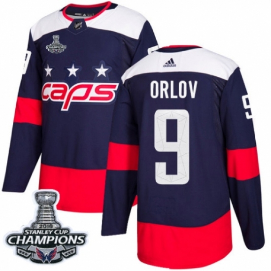 Men's Adidas Washington Capitals 9 Dmitry Orlov Authentic Navy Blue 2018 Stadium Series 2018 Stanley Cup Final Champions NHL Jersey