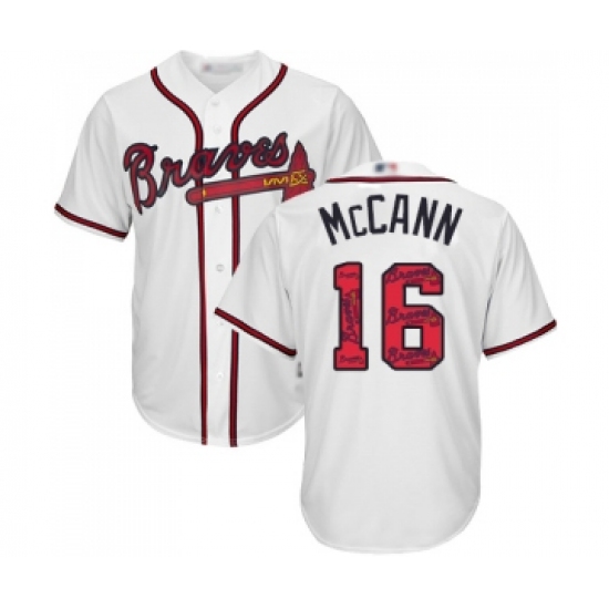 Men's Atlanta Braves 16 Brian McCann Authentic White Team Logo Fashion Cool Base Baseball Jersey