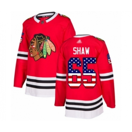 Men's Chicago Blackhawks 65 Andrew Shaw Authentic Red USA Flag Fashion Hockey Jersey