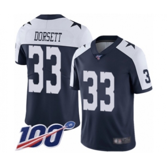 Men's Dallas Cowboys 33 Tony Dorsett Navy Blue Throwback Alternate Vapor Untouchable Limited Player 100th Season Football Jersey