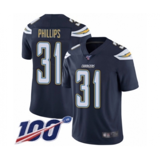 Men's Los Angeles Chargers 31 Adrian Phillips Navy Blue Team Color Vapor Untouchable Limited Player 100th Season Football Jersey