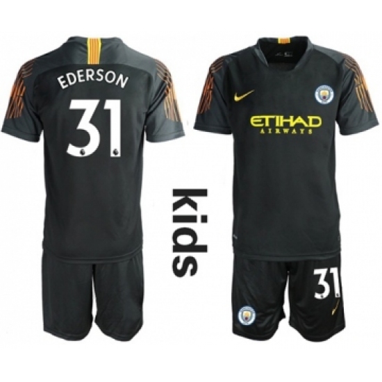 Manchester City 31 Ederson Black Goalkeeper Kid Soccer Club Jersey