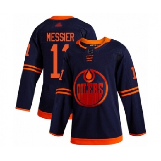 Men's Edmonton Oilers 11 Mark Messier Authentic Navy Blue Alternate Hockey Jersey