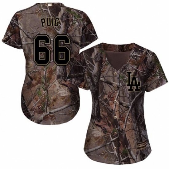 Women's Majestic Los Angeles Dodgers 66 Yasiel Puig Authentic Camo Realtree Collection Flex Base MLB Jersey