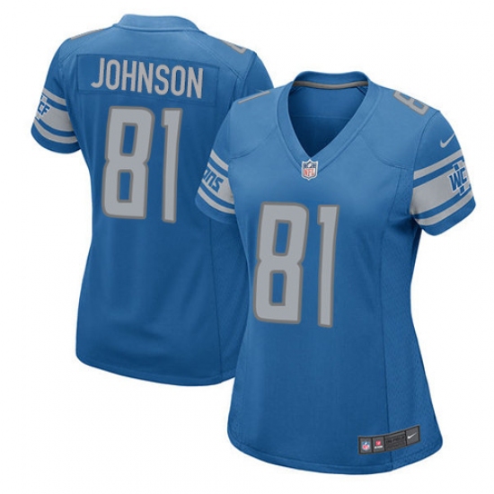 Women's Nike Detroit Lions 81 Calvin Johnson Game Light Blue Team Color NFL Jersey