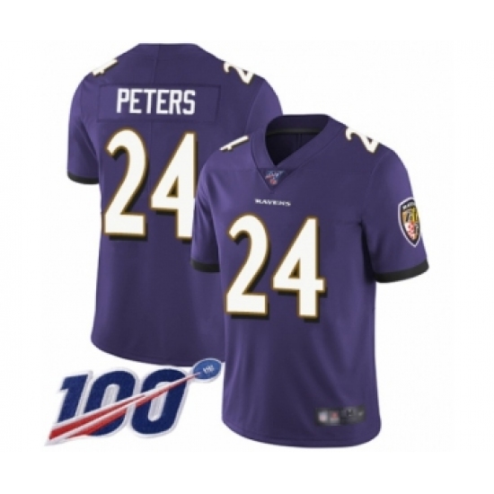 Youth Baltimore Ravens 24 Marcus Peters Purple Team Color Vapor Untouchable Limited Player 100th Season Football Jersey