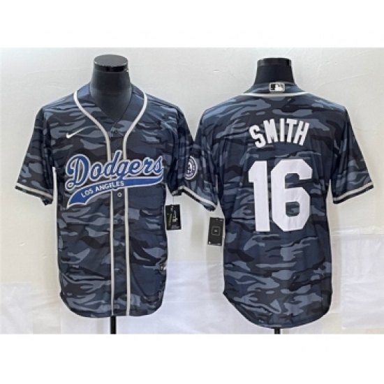 Men's Los Angeles Dodgers 16 Will Smith Gray Camo Cool Base Stitched Baseball Jersey