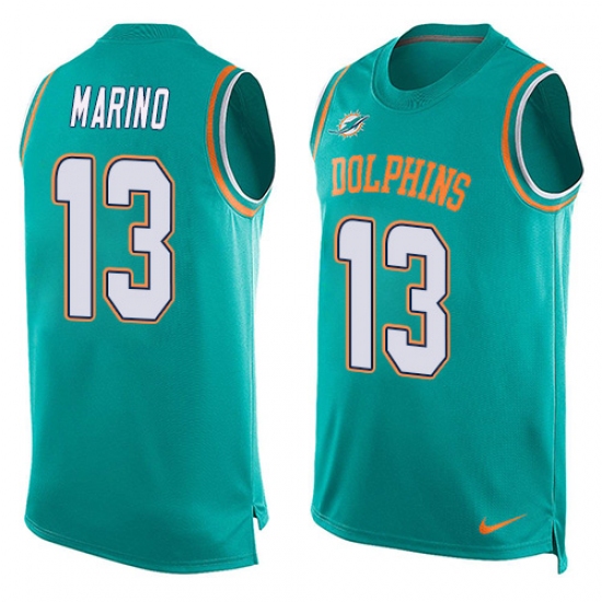 Men's Nike Miami Dolphins 13 Dan Marino Limited Aqua Green Player Name & Number Tank Top NFL Jersey