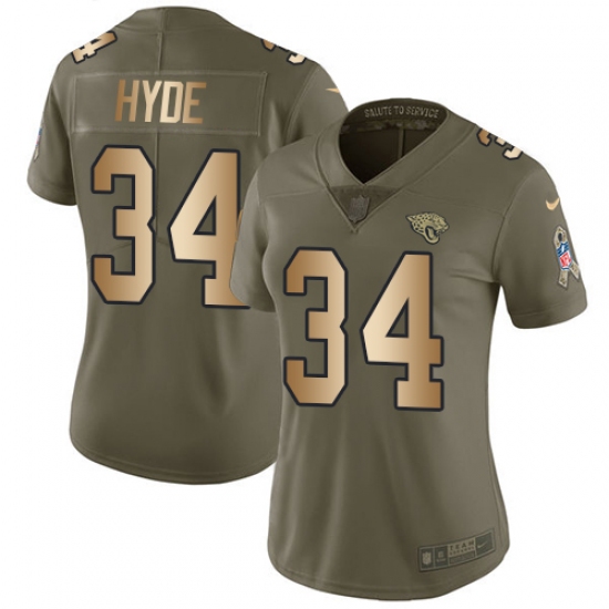 Women's Nike Jacksonville Jaguars 34 Carlos Hyde Limited Olive Gold 2017 Salute to Service NFL Jersey