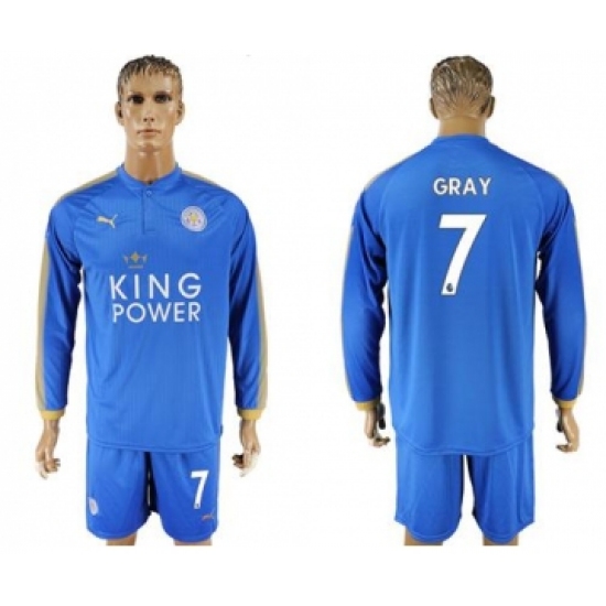 Leicester City 7 Gray Home Long Sleeves Soccer Club Jersey