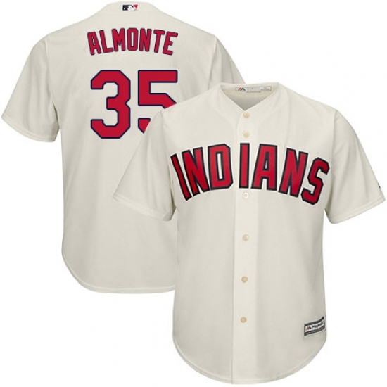 Youth Majestic Cleveland Indians 35 Abraham Almonte Authentic Cream Alternate 2 Cool Base MLB Jersey