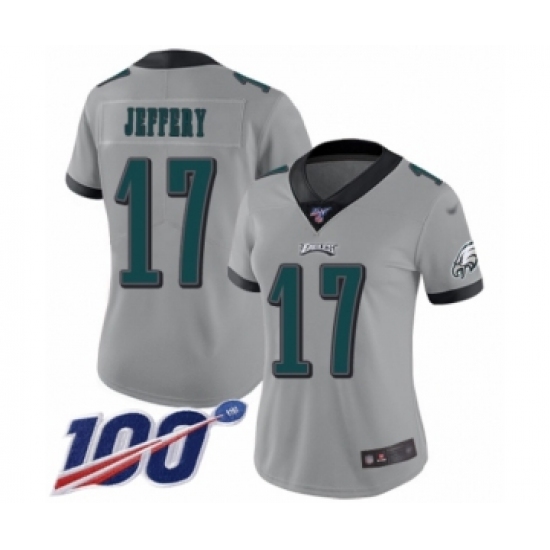 Women's Philadelphia Eagles 17 Alshon Jeffery Limited Silver Inverted Legend 100th Season Football Jersey
