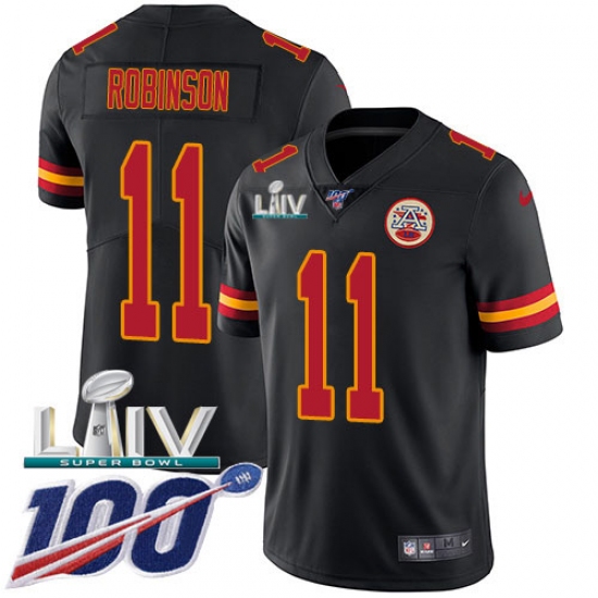 Youth Kansas City Chiefs 11 Demarcus Robinson Black Super Bowl LIV 2020 Stitched Limited Rush Jersey