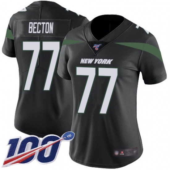Women's New York Jets 77 Mekhi Becton Black Alternate Stitched 100th Season Vapor Untouchable Limited Jersey