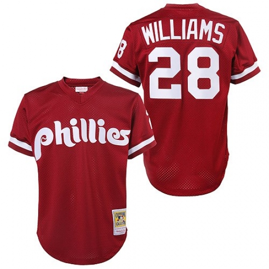 Men's Mitchell and Ness 1991 Philadelphia Phillies 28 Mitch Williams Replica Red Throwback MLB Jersey