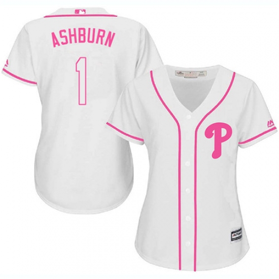 Women's Majestic Philadelphia Phillies 1 Richie Ashburn Authentic White Fashion Cool Base MLB Jersey