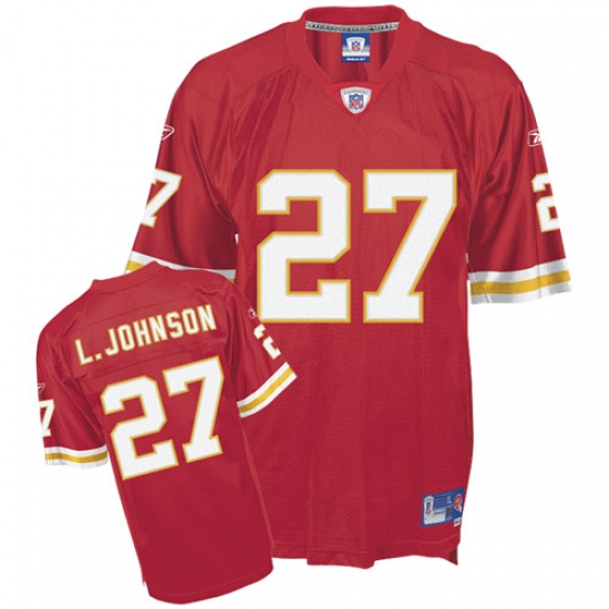 Reebok Kansas City Chiefs 27 Larry Johnson Red Team Color Authentic Throwback NFL Jersey