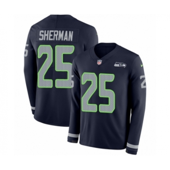 Men's Nike Seattle Seahawks 25 Richard Sherman Limited Navy Blue Therma Long Sleeve NFL Jersey