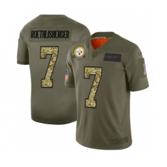 Men's Pittsburgh Steelers 7 Ben Roethlisberger 2019 Olive Camo Salute to Service Limited Jersey