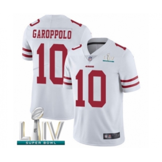 Men's San Francisco 49ers 10 Jimmy Garoppolo White Vapor Untouchable Limited Player Super Bowl LIV Bound Football Jersey