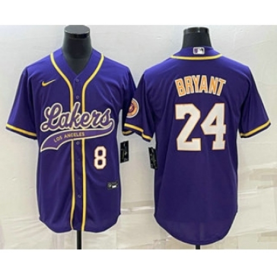Men's Los Angeles Lakers 8 24 Kobe Bryant Number Purple With Cool Base Stitched Baseball Jersey