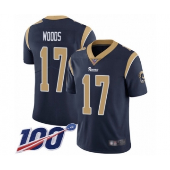 Men's Los Angeles Rams 17 Robert Woods Navy Blue Team Color Vapor Untouchable Limited Player 100th Season Football Jersey