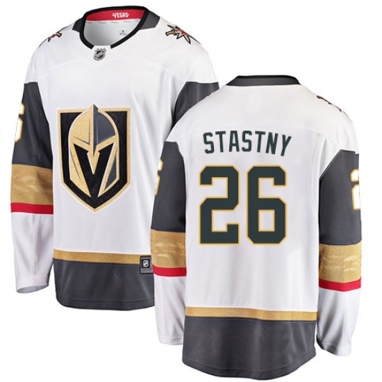 Men's Vegas Golden Knights 26 Paul Stastny Authentic White Away Fanatics Branded Breakaway NHL Jersey - Click Image to Close