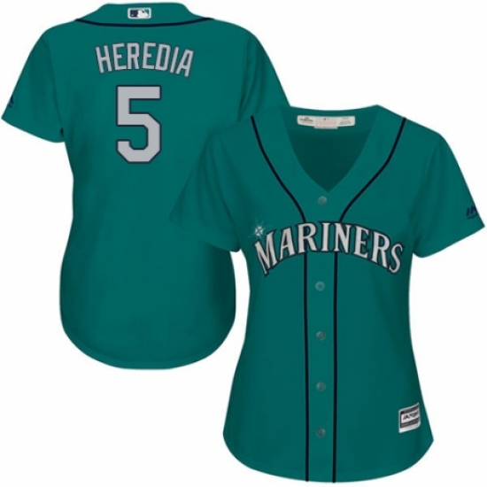 Women's Majestic Seattle Mariners 5 Guillermo Heredia Authentic Teal Green Alternate Cool Base MLB Jersey