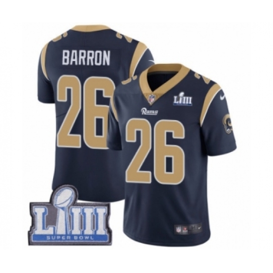 Men's Nike Los Angeles Rams 26 Mark Barron Navy Blue Team Color Vapor Untouchable Limited Player Super Bowl LIII Bound NFL Jersey