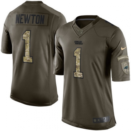 Youth Nike Carolina Panthers 1 Cam Newton Elite Green Salute to Service NFL Jersey