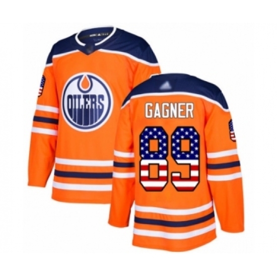 Men's Edmonton Oilers 89 Sam Gagner Authentic Orange USA Flag Fashion Hockey Jersey