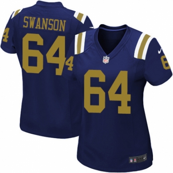 Women's Nike New York Jets 64 Travis Swanson Elite Navy Blue Alternate NFL Jersey