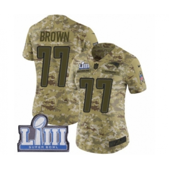 Women's Nike New England Patriots 77 Trent Brown Limited Camo 2018 Salute to Service Super Bowl LIII Bound NFL Jersey