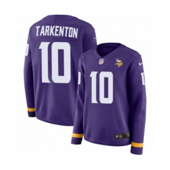Women's Nike Minnesota Vikings 10 Fran Tarkenton Limited Purple Therma Long Sleeve NFL Jersey