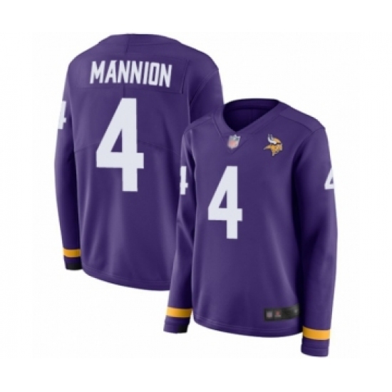 Women's Minnesota Vikings 4 Sean Mannion Limited Purple Therma Long Sleeve Football Jersey