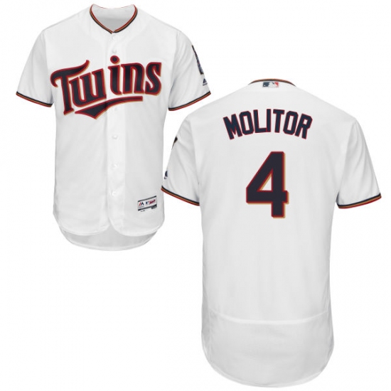 Men's Majestic Minnesota Twins 4 Paul Molitor White Home Flex Base Authentic Collection MLB Jersey