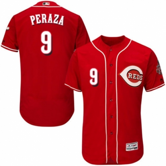 Men's Majestic Cincinnati Reds 9 Jose Peraza Red Alternate Flex Base Authentic Collection MLB Jersey