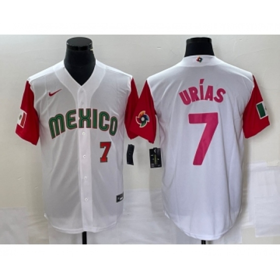 Men's Mexico Baseball 7 Julio Urias Number 2023 White Red World Classic Stitched Jersey26